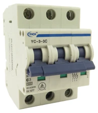 YuCo YC-3-3C Miniature Din Rail Circuit Breaker C-Curve 3-Amp 3P 480VAC 220VDC