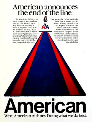 AMERICAN AIRLINES: NO-STOP CHECK-IN FOR BUSINESS FLYERS ORIGINAL 1980s PRINT AD