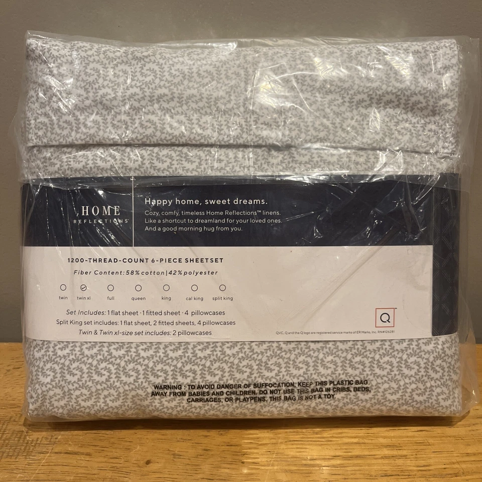 Home Reflections 4 PC 1200 Thread Count Twin XL Leaf Pattern QVC Sheet Set - Image 3 of 4