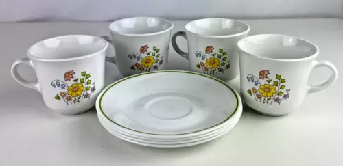 Corelle Spring Meadow Set of 4 Tea Coffee Cups and 4 Saucers Vintage