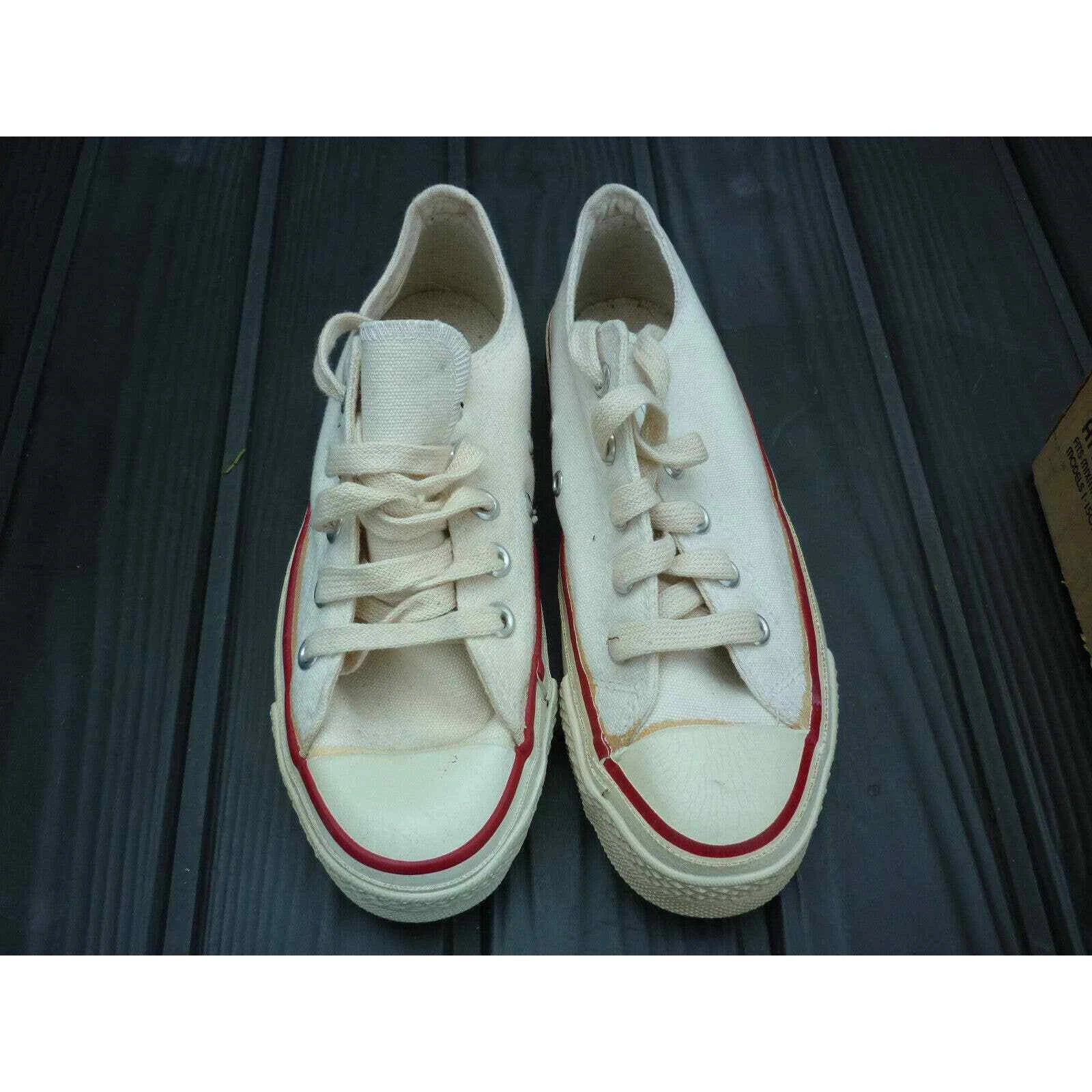 Vintage Converse Chuck Taylor USA All Star etichetta blu taglia 3 5 bianco anni '60 basso