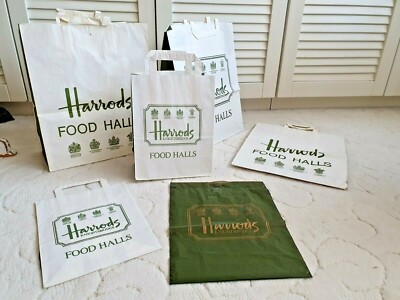 6 Tragetaschen Tüten Taschen von Original Harrods Knightsbridge - sehr alt 