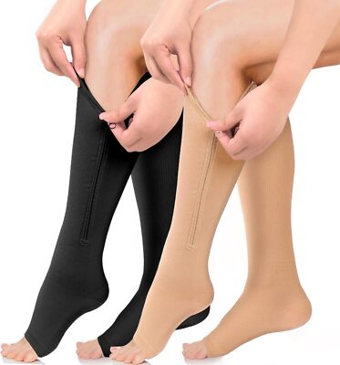 1/3 Pair Zipper Compression Socks Opened Toe Socks Recovery 20-30 mmHg Grade 2