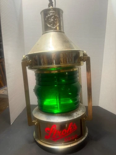 Vintage Stroh's Beer Spinning Motion Light Nautical Lantern Bar Sign 23" - READ