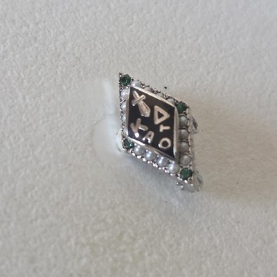 Kappa Delta Greek Sorority Badge Pin Sterling Silver KD Pearls Emeralds Jewelry