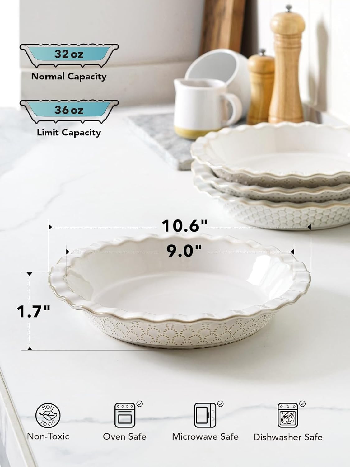 Pie Pans for Baking 9 Inch, Ceramic Pie Plate for Apple Pie, round Baking Dish O