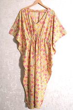 Handmade Cotton Floral Kaftan Lightweight Bohemian Maxi Dress Summer Wear Gown