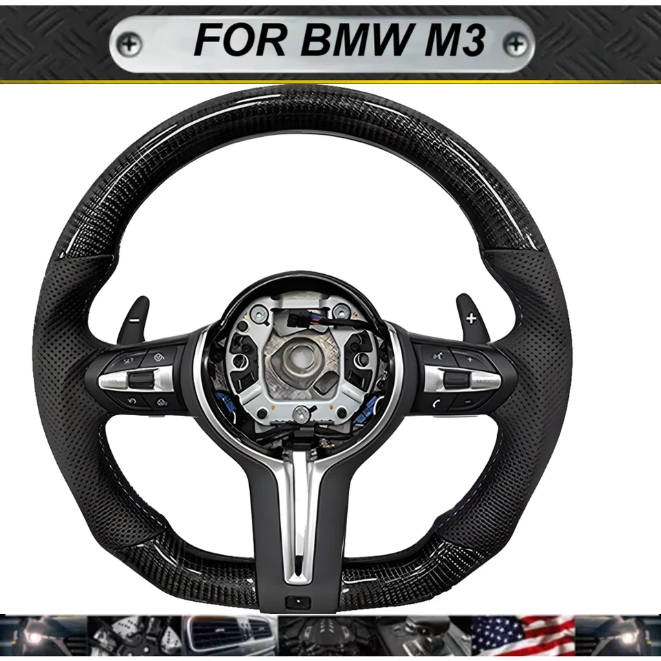 Carbon Fiber Leather Steering Wheel For BMW F20 F22 F23 F30 F31 F32 2012-2019 - Image 2 of 4