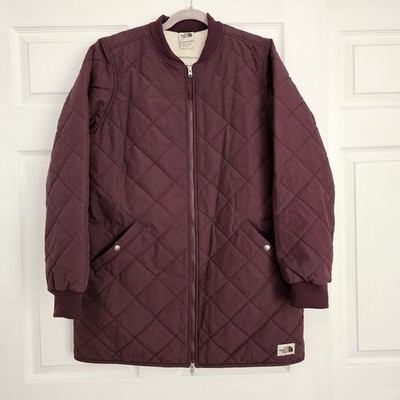 Women s Quilted NORTH FACE Parka Size L Burgundy Red Jacket Coat