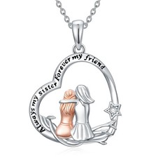 Sister Birthday Gifts 925 Sterling Silver Heart Moon Sister Necklaces Pendant...