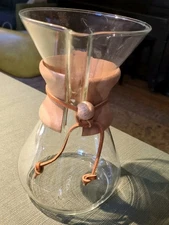 Chemex Glass Pour Over Drip Coffee Maker Carafe Wood Collar Leather Tie 4-cup 9"