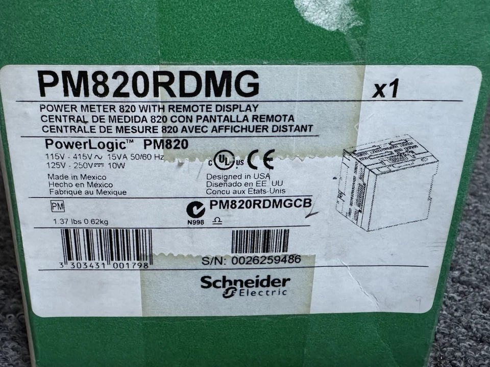 Schneider Electric PowerLogic “PM820RDGM” Medidor de potencia 820 con pantalla remota Foto 3 de 4