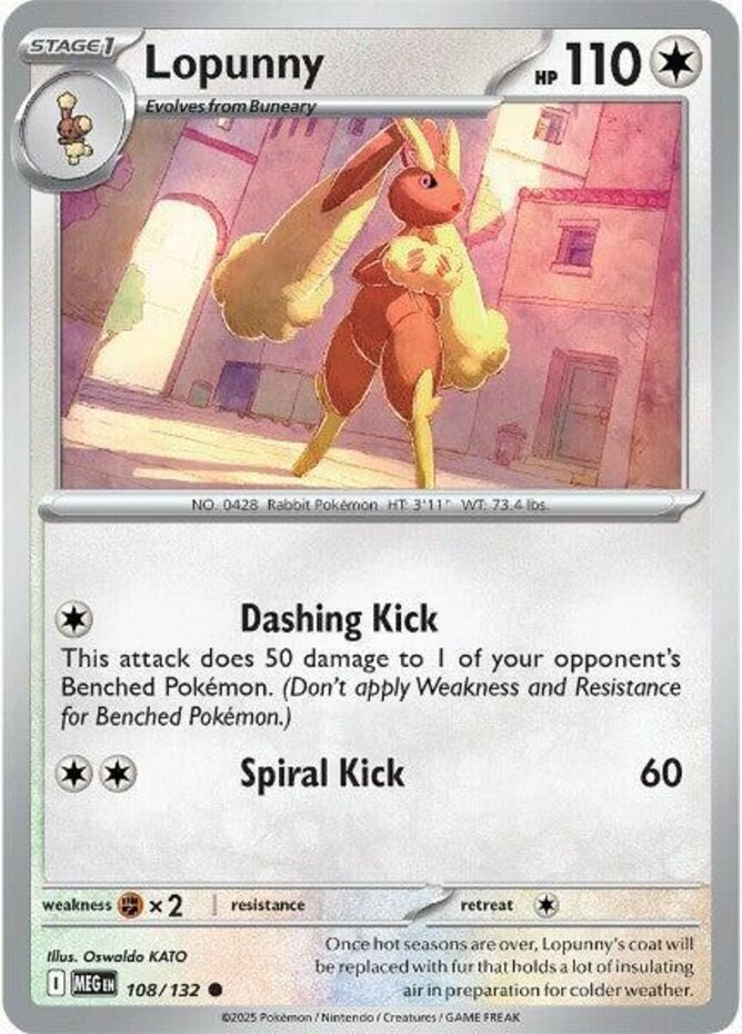 Lopunny - 108/132 - Common - Near Mint - Mega Evolution - Base Set