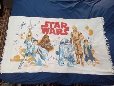 VERY RARE Vintage 70s Cannon STAR WARS Beach Towel (Chewbacca R2D2, C3PO) USA