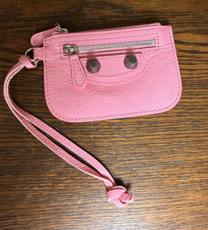 Balenciaga Pink Solid Wristlet Coin Wallet Zip Pouch w/ Strap