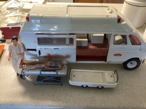 Vintage TONKA Pressed Steel Ambulance Rescue Vehicle Van Truck 1970s