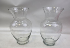 Pair Clear Glass Carafe Vases 11in Tall Curved Flower Wedding Home Decor Table