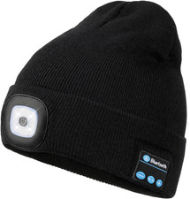 Bluetooth Beanie with a Light, Unisex USB Rechargeable 4 LED Fashlight Hat with