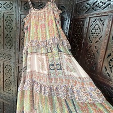 GiGiO USA Patchwork Maxi Dress Womens M Boho Paisley Floral Ruffle Festival