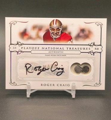 2007 Playoff National Treasures Roger Craig Game Used Facemask Autograph 18/25