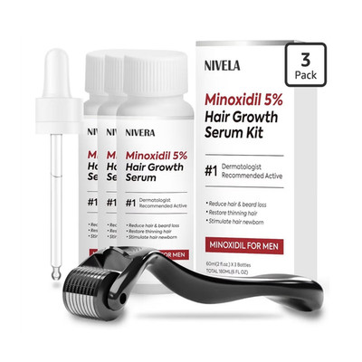 NIVELA 5% Minoxidil Hair Growth Serum Kit for Men 60ml 3 Bottles (3 pk, 180ml)
