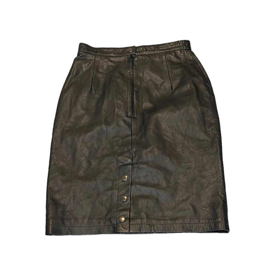 Minifalda vintage G3 para mujer junior talla 5 6 de cuero genuino cremallera frontal negra Foto 3 de 4