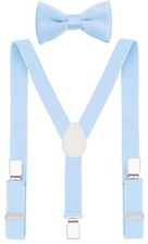 Men's Boys' Bow Tie and Suspenders Set 40" about 8-15 yrs Light Blue