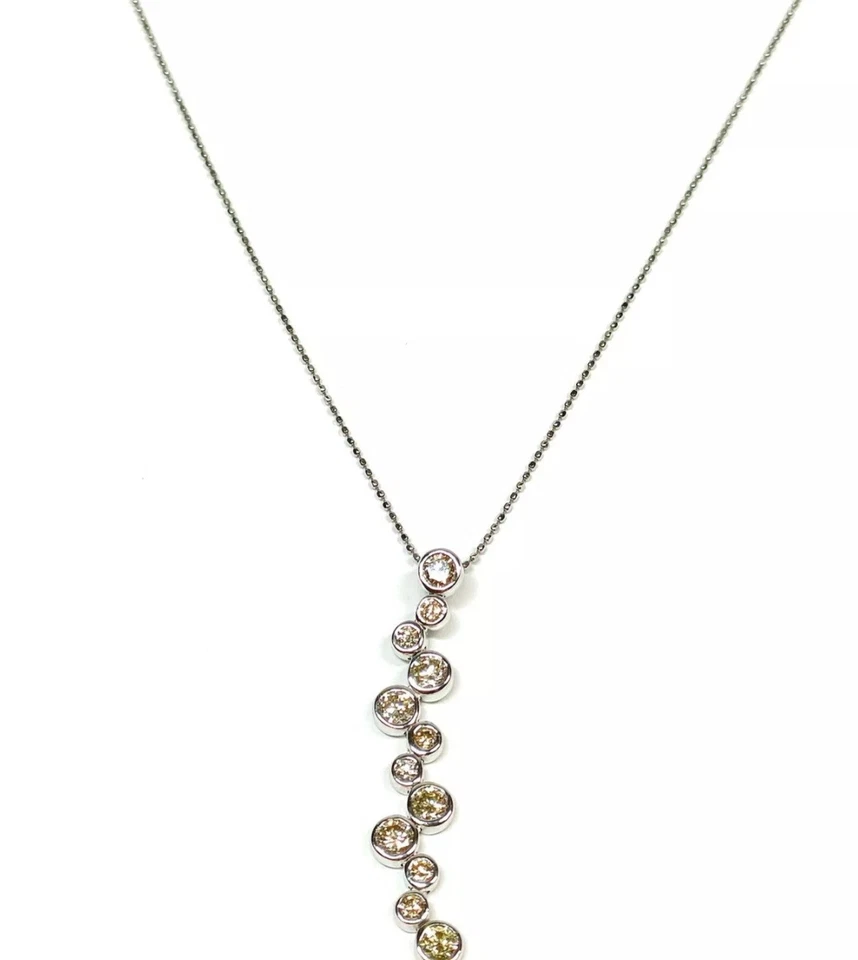 SPECTACULAR! 18k GOLD 1.35ct NATURAL DIAMOND BEZEL 1.5" LONG DROP NECKLACE $7700 - Image 3 of 4