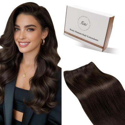 Tressen Echthaar Mittelbraun  Weft Extensions für Professionelle Haarverdicht...