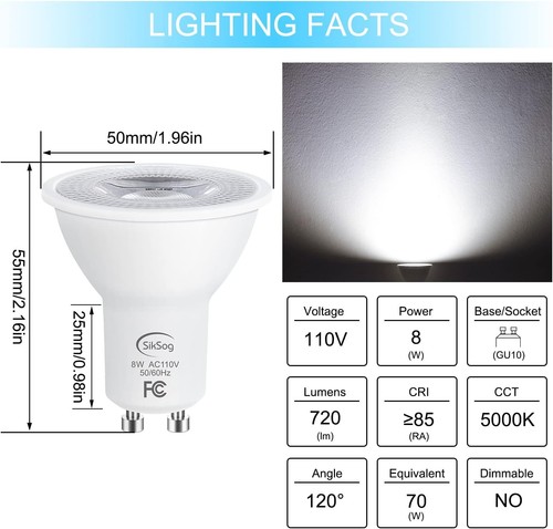 GU10 LED Light Bulb 5000K Daylight White,70W Halogen Equivalent, Non White - 第 2/7 張圖片