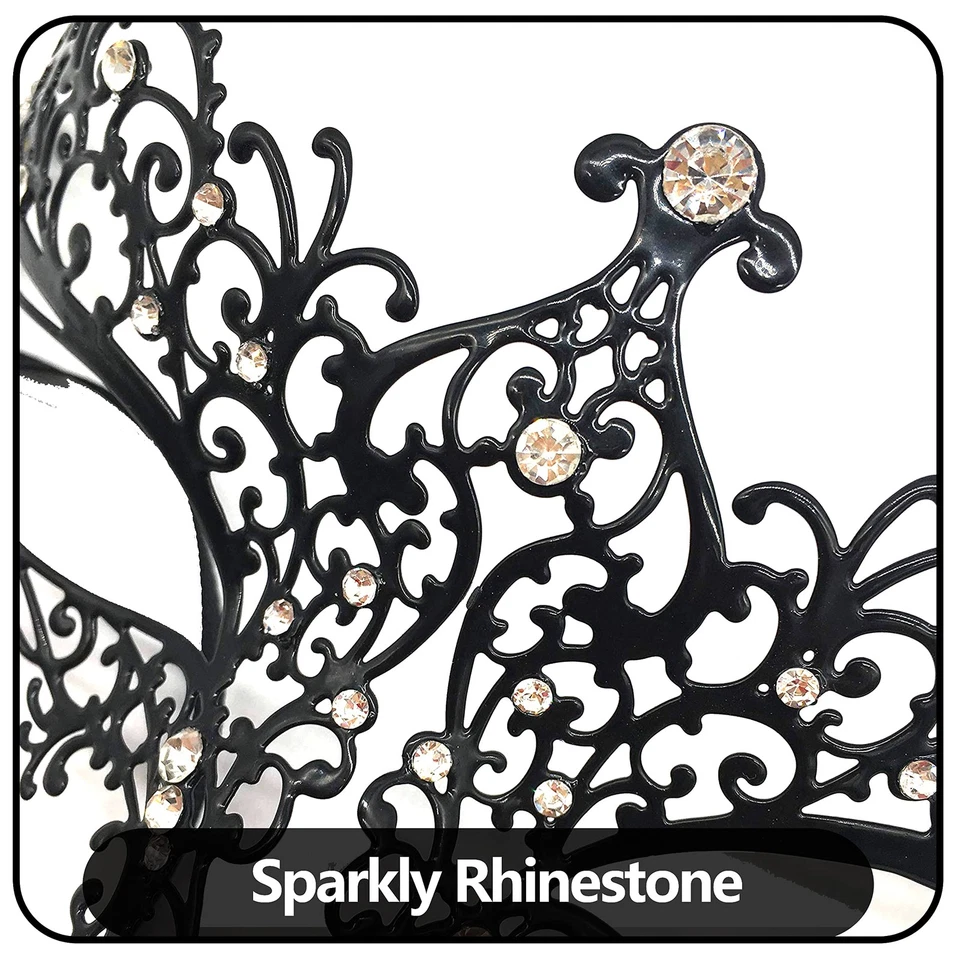 Metal Laser Cut Masquerade Venetian Party Mask Black - Image 2 of 4