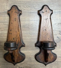 Set of 2 Vintage Farmhouse Rustic Solid Wood  Lightly Distressed Candle Sconces
