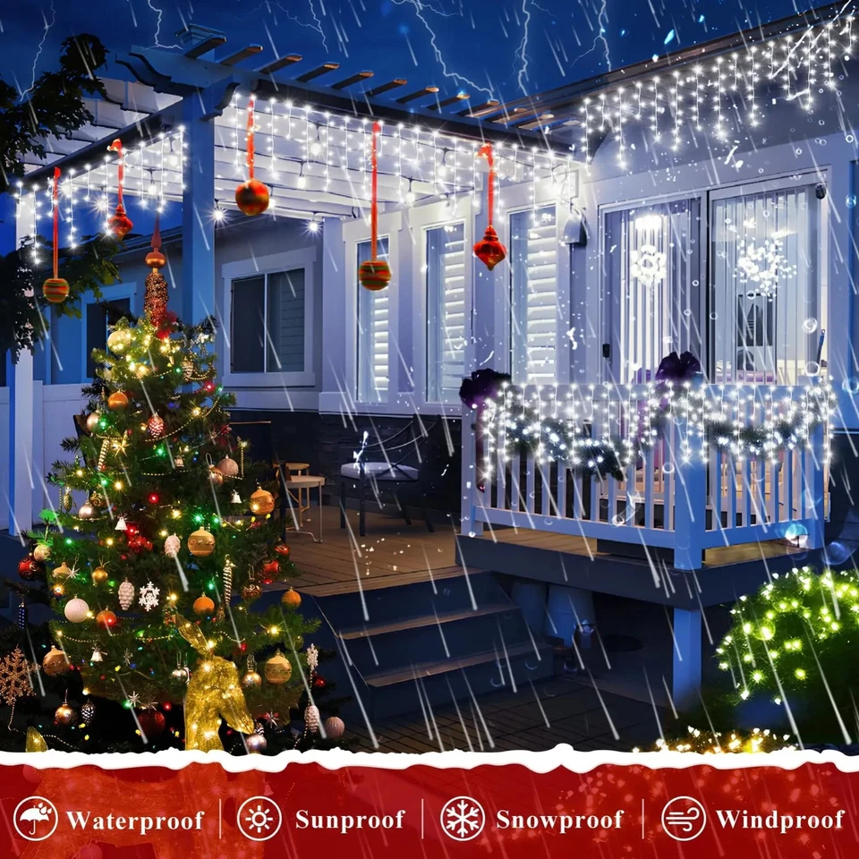 3.5/7.5M Curtain Icicle Lights Wedding Party LED Fairy Christmas Indoor Outdoor - Image 3 of 4