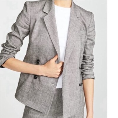 Theory DBL Breasted Blazer Sharkskin Crunch linen blend size 00 