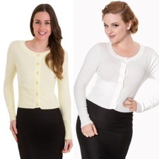 Banned Retro White Yellow Long Sleeve Cardigan PinUp Vintage 50s Rockabilly Xmas
