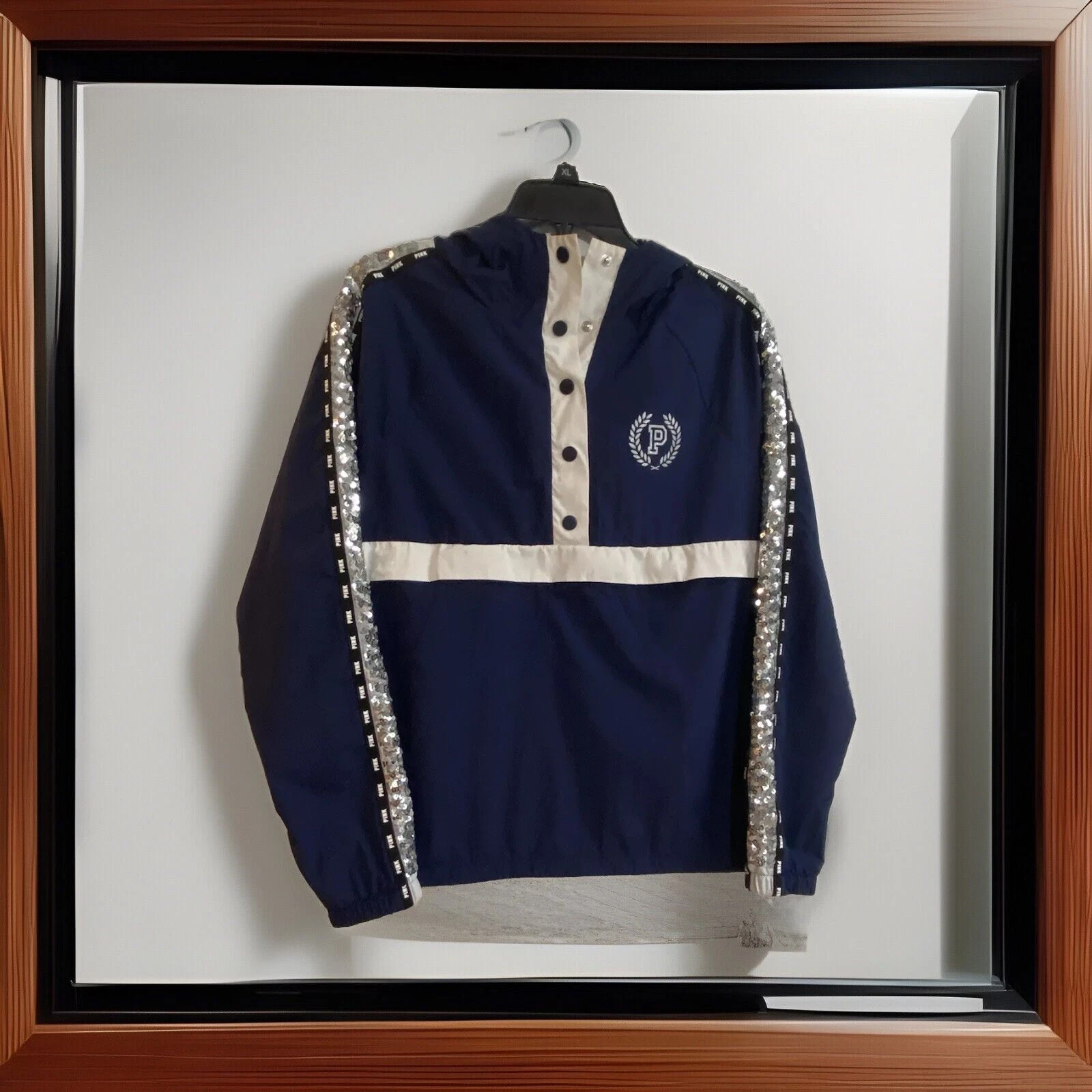 UNDERCOVER Victoria Secret Pink Bling SNAP FUNNEL SPORT JACKET PULLOVER felpa con cappuccio nuova senza etichette XS S