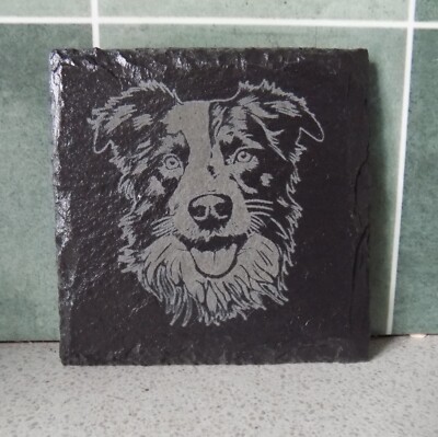 Neu graviert ''BORDER COLLIE'' walisischer Schiefer Getränke Untersetzer - mit Geschenkbox