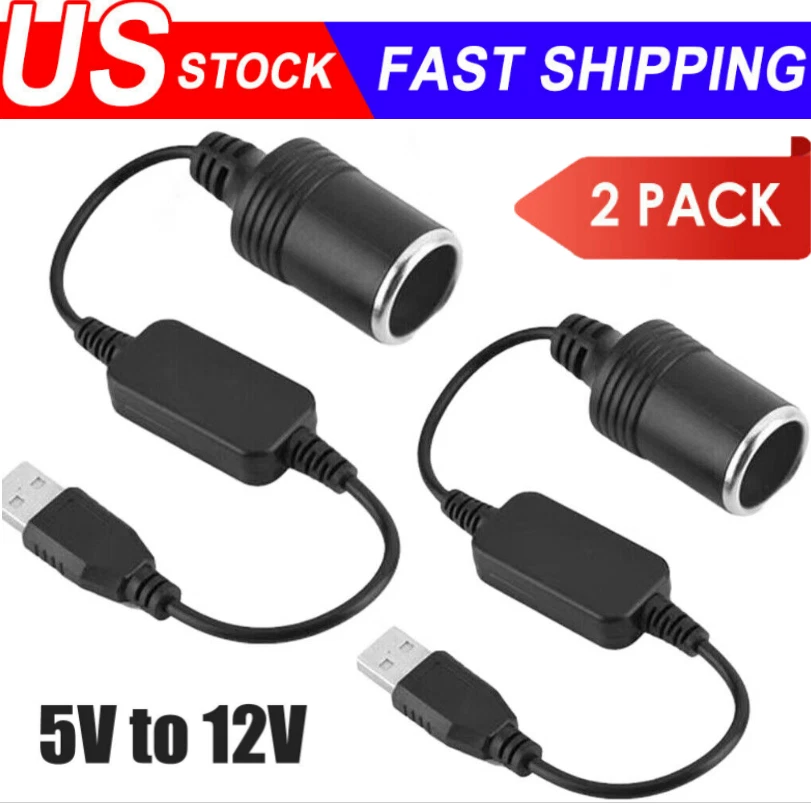 5V 2A USB Male to 12V Car Lighter Socket Converter Cable Adapter New