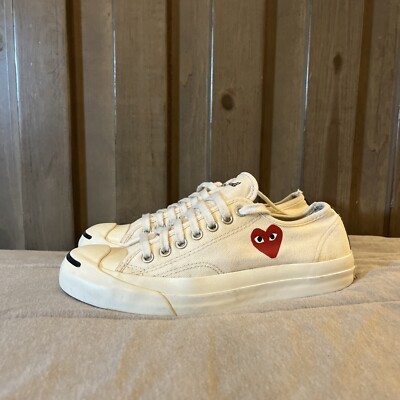 Women s Jack Purcell X Converse Comme Des Garcons Sz 8 PLAY Cream CDG Heart