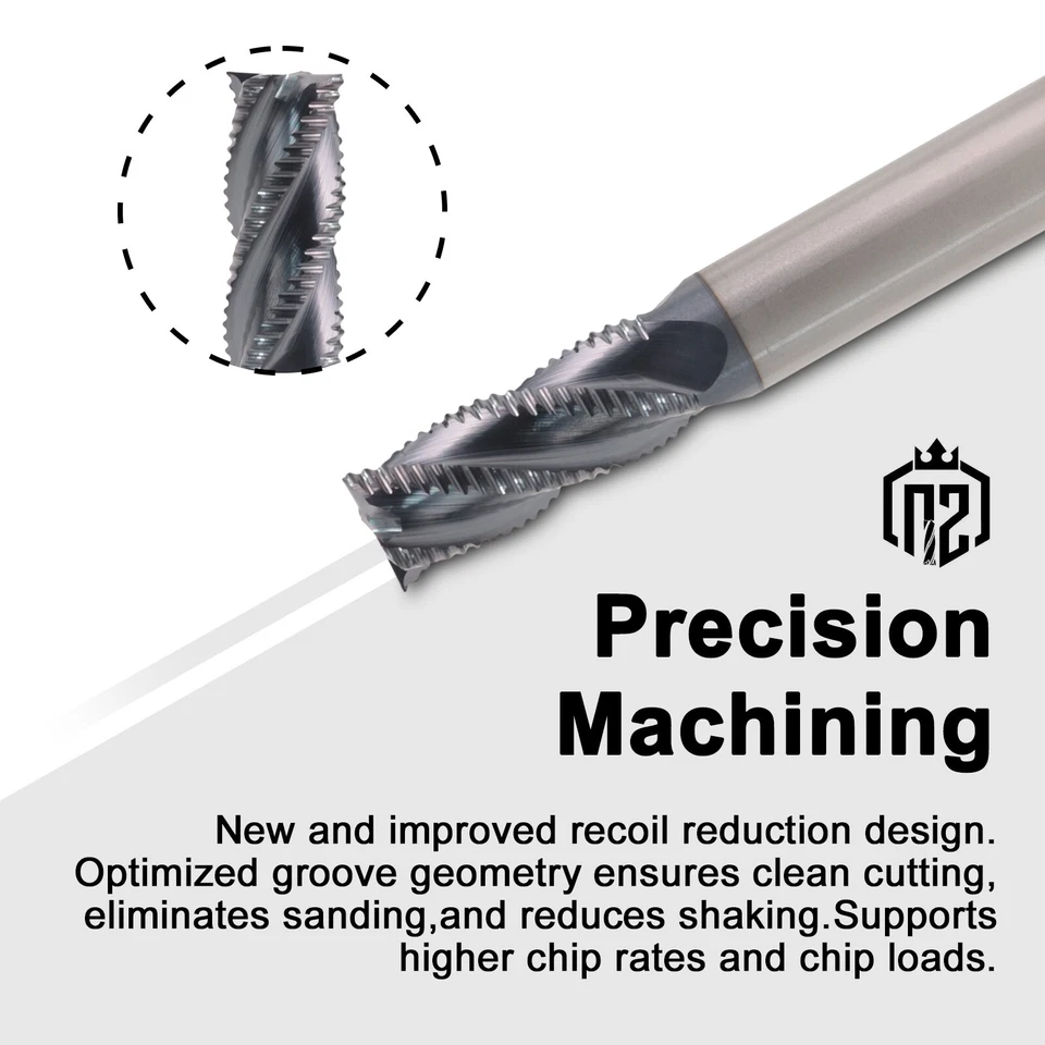 5件装4长笛1/2英寸x1-1/4英寸x3英寸实心硬质合金粗加工端铣刀-AlTiN涂层 — 第 3/4 张图片