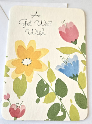 Vintage Greeting Card Get Well Pink Yellow Blue Pretty Flowers