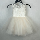 Custom Handmade Flower Girl Dress Sz 3T White Full Tulle Champagne Blush Undersk