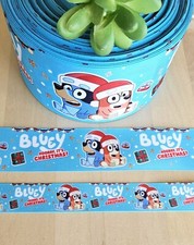 7/8, 1.5 3" 1 YD Bluey Christmas Grosgrain Ribbon Blue Dog Character Ribbon