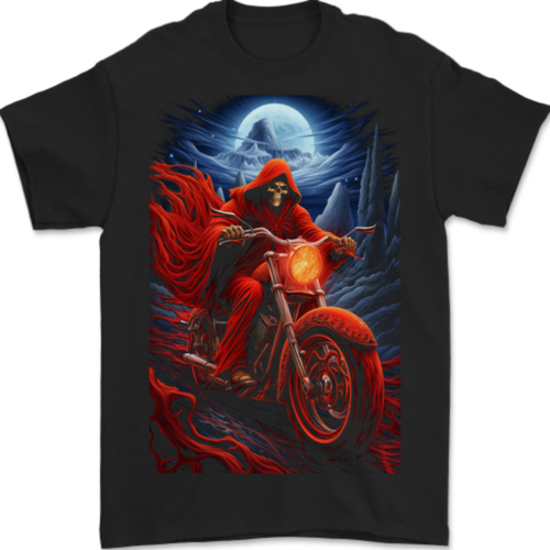T-Shirt A Maniche Lunghe Con Teschio Biker Moto Grim Reaper