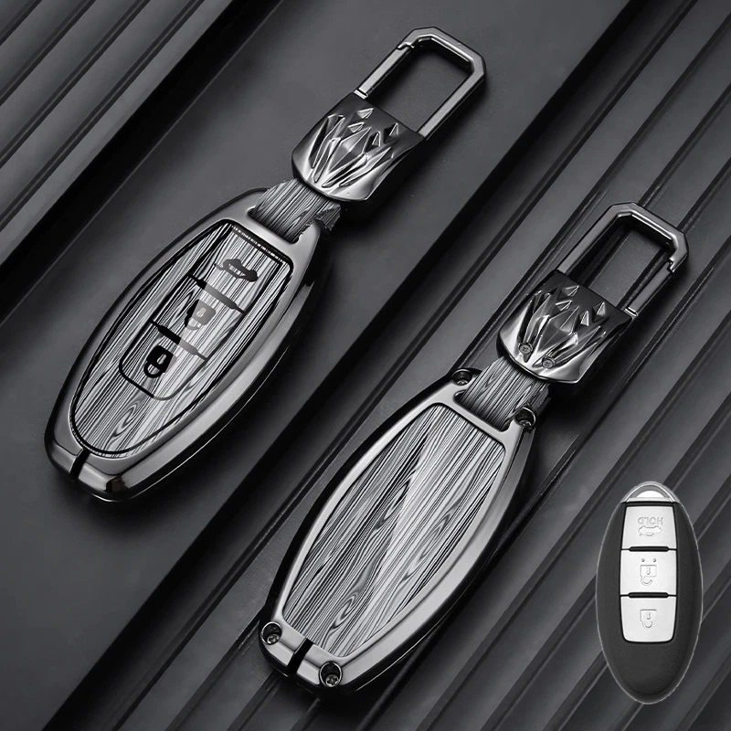 Aluminum Alloy Leather Car Key Cover Case For Nissan March X-Trai Qashqai Juke - Image 3 of 4