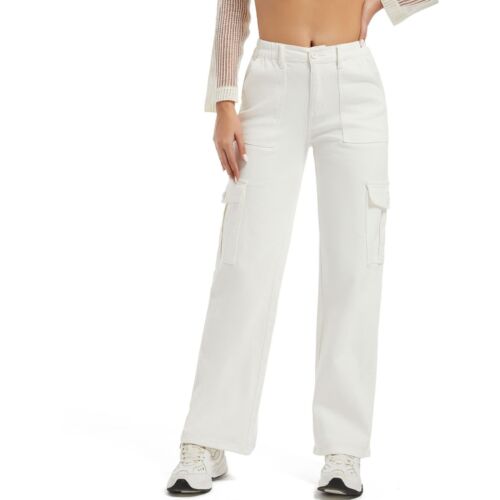 Blue Flower Pocket Plus Size Wide Leg Pants For Women Jeans - Picture 3 of 24
