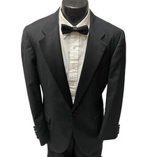 Vtg Chaps USA Black TUX Sport Coat SATIN Lapel Jacket Wool Tuxedo PROM Blazer