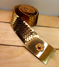 Vintage 1970s Brass Floral Scaled Metal Belt and Buckle Set 40"