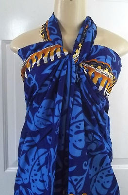 Blue,Gold  Tropical Floral Cover Sarong Wrap Rayon Corona Beer