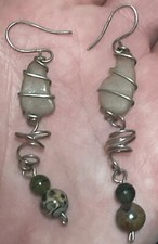 Handmade Wire Wrapped Sea Glass And Gemstone Earrings